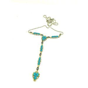 Turquoise Blue Gemstone Sterling Silver 925 Estate Jewelry Women's Necklace 20''